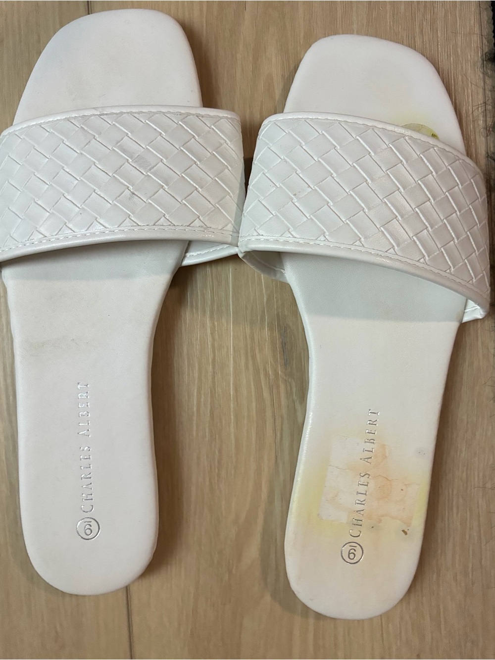 Charles Albert White Woven Slide Sandals